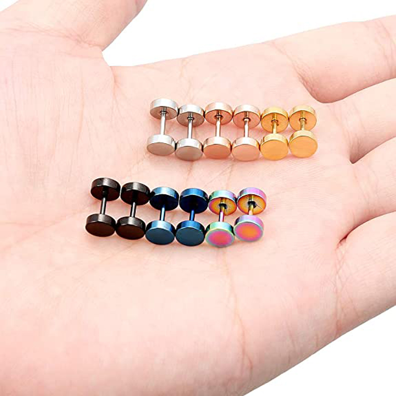 6 Paare Runde Ohrringe einstellen Edelstahl Zucht Ohrringe für Männer und Frauen Ohr Stecker Punk Stil Durchbohrte Schmuck 6MM