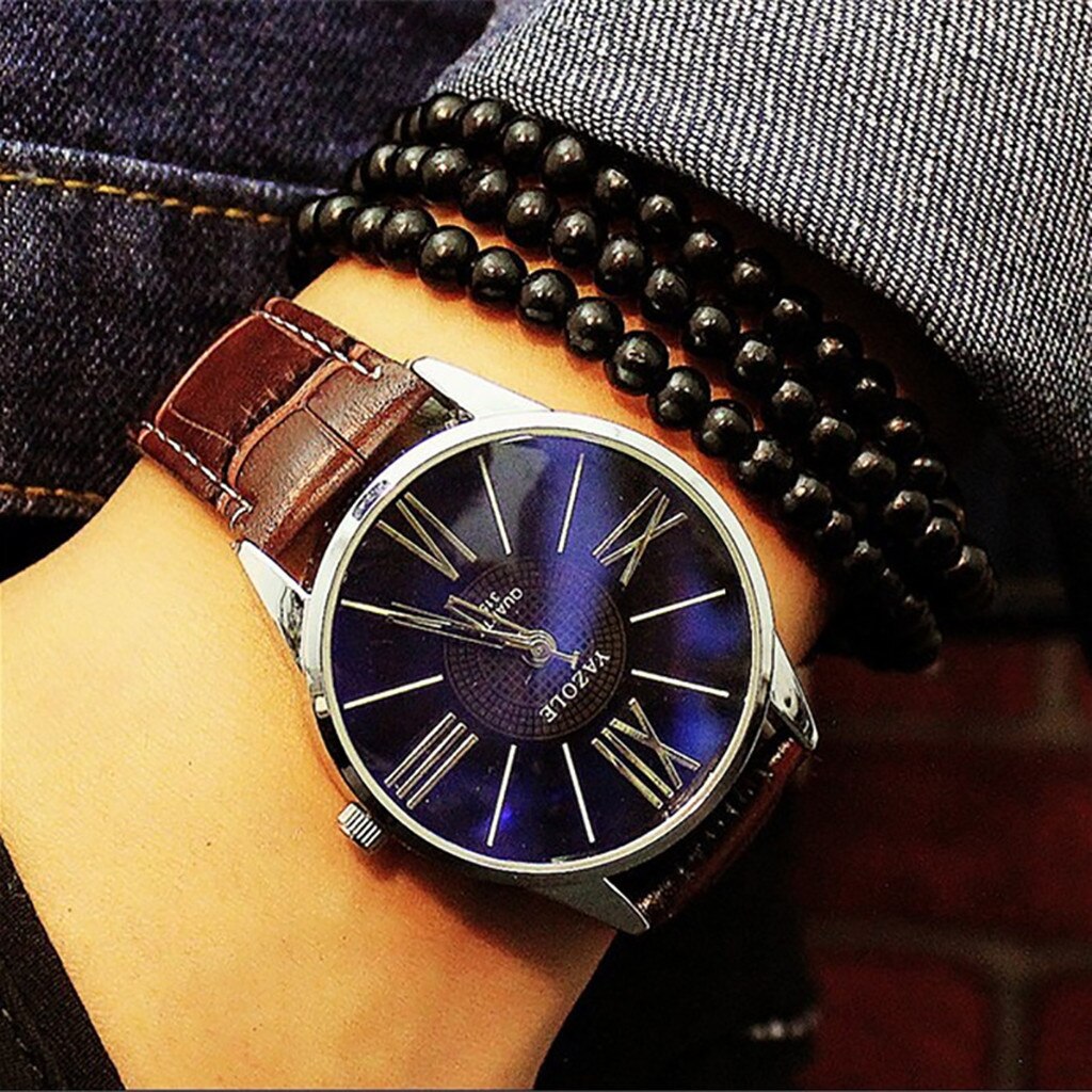 Classic Big Digital Scale Leather Belt Men's Business Quartz Watch