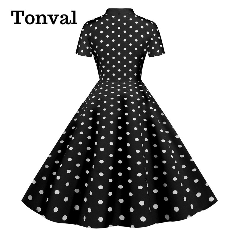 Tonval slips hals stribet vintage kvinder sommer skjorte kjole enkeltradet rockabilly casual swing kjoler
