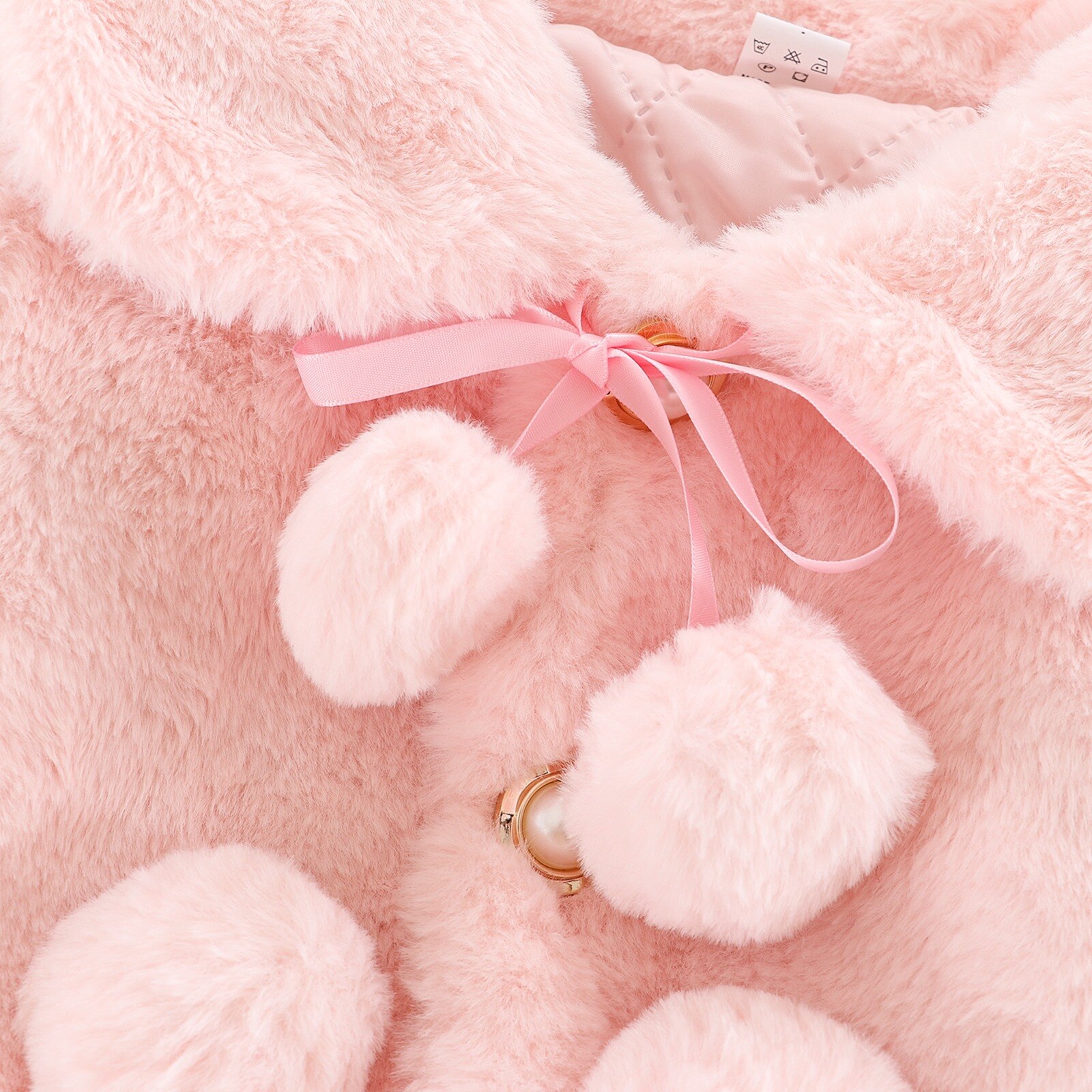 Peuter Meisje Winter Kleding Solid-Kleur Brede Revers Lange Batwing Mouw Bontjas Met Pompon Parel Decoratie 0-4 Jaar
