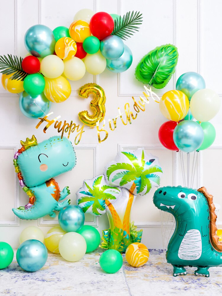 Children's Dinosaur Theme Decoration Scene Layout Boy Baby One Year Old Happy Birthday Party Background Wall Balloon