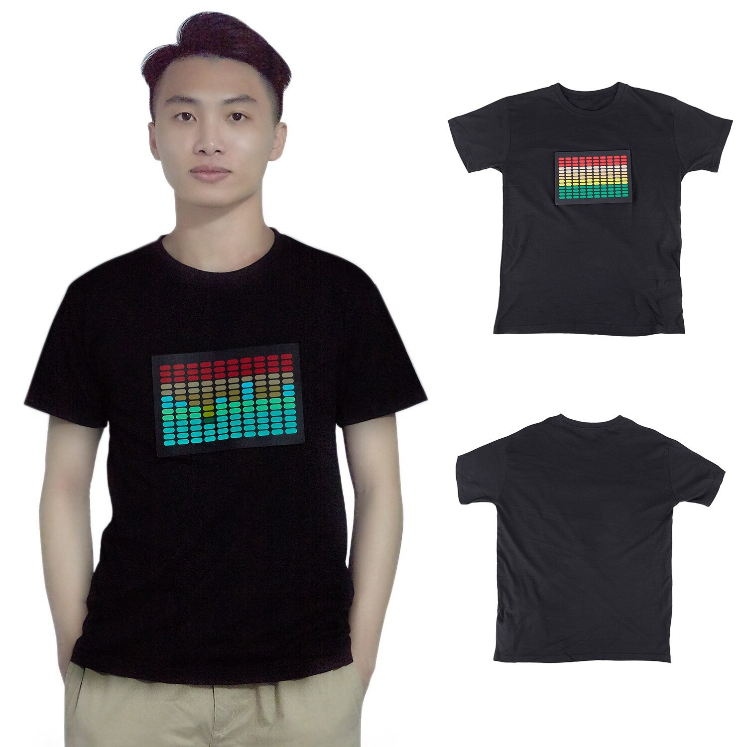 Men Sound Activated Led T-Shirt Light Up Flashing Rock Disco Equalizer Short Sleeve Led T Shirt XXL