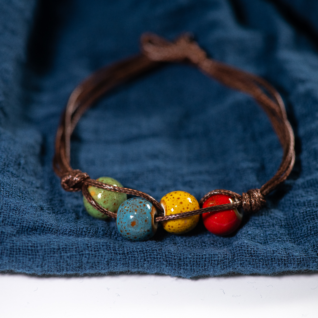 Love stone women's ceramic bracelet Female hand-woven couple small jewelry #5347: Platinum Plated