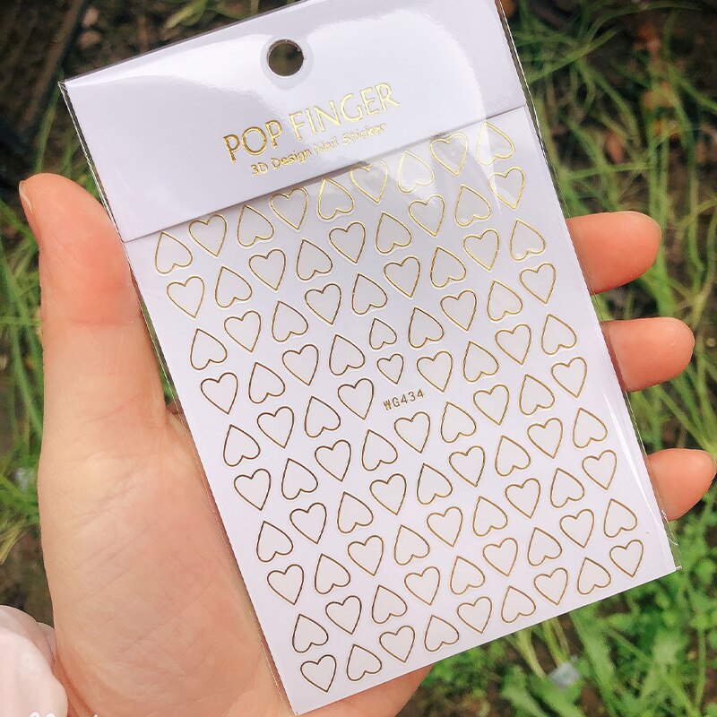 1Pc 3D Nail Art Stickers Decals Gouden Hart Patroon Manicure Zelfklevende Nail Decals Wraps Tip Decoratie Accessoires