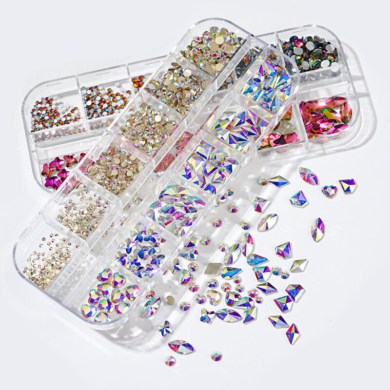 12 gördar blandade storlekar klein blå diamanter nagel strass 3d nail art dekor flatback glänsande kristall 3d glitter ädelstenar strass 1 låda