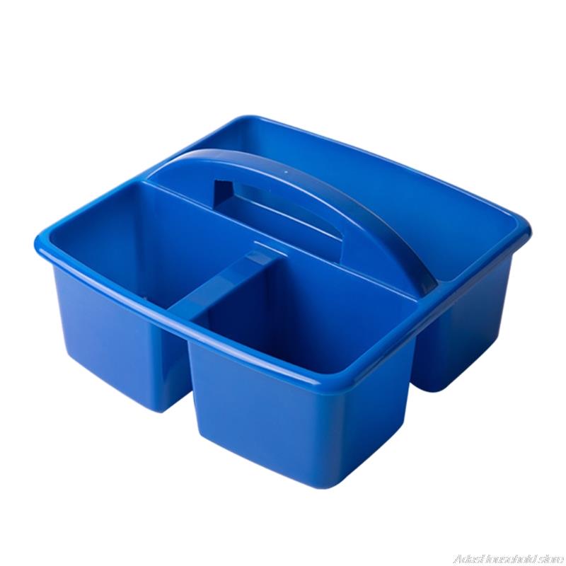 Portable Storage Caddies Box Plastic Divided Basket Bin with 3 Compartments Office Desk Organizer for Art Paint Brushes au18 21: Blue