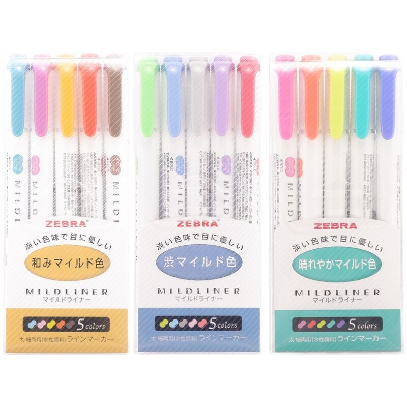 Japansk zebra 5 st / set mildliner penna mild liner dubbelt huvud highlighter penna ritning markör pennor klottra konst brevpapper