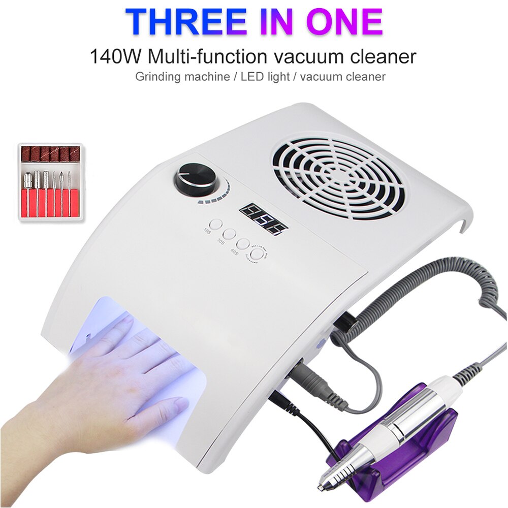 Aspirador de pó elétrico profissional, 140w, produto com função de 80w, uv, led, 60w, broca, pedicure, equipamento para limpeza de unhas