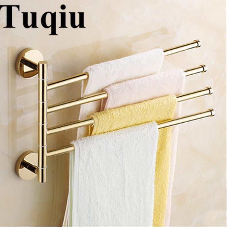 and brief 2-4 Swivel Towel Bars Copper Wall Mounted Bathroom Towel Rail Rack Bathroom Towel Holder Gold Towel Hanger: 4 bars