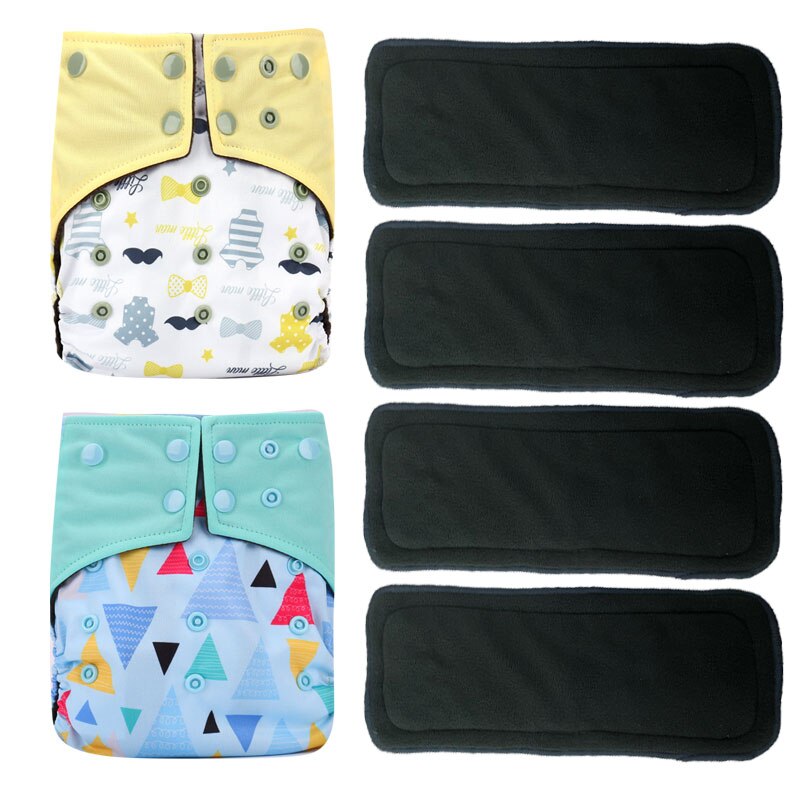 Pororo Baby Herbruikbare Doek Luier Bamboe Houtskool 4 Stuks, Wasbare Luier Luiers Met Kleur Tab Houtskool Inserts: set 7