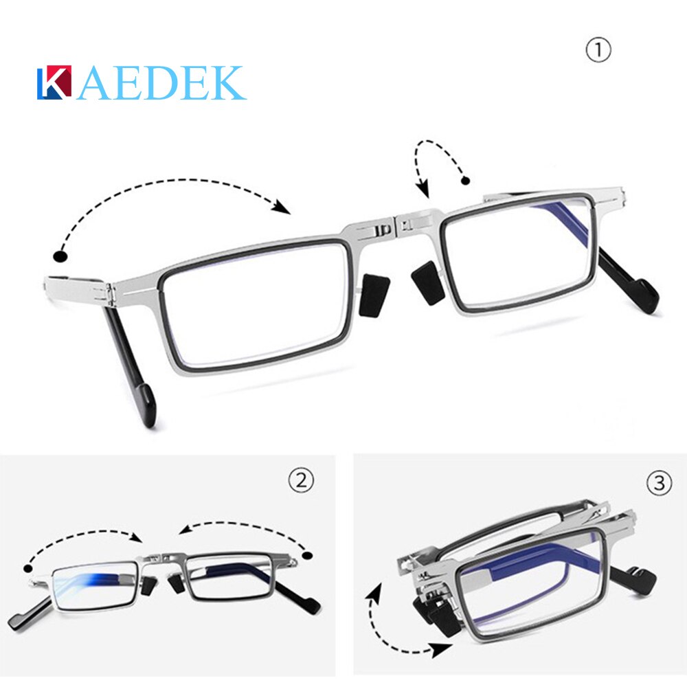 KAEDEK gafas de lectura plegables con bloqueo azul para hombres y mujeres 2025, gafas plegables sin tornillos para presbicia, hipermetropía, dioptrías: Plata / +200