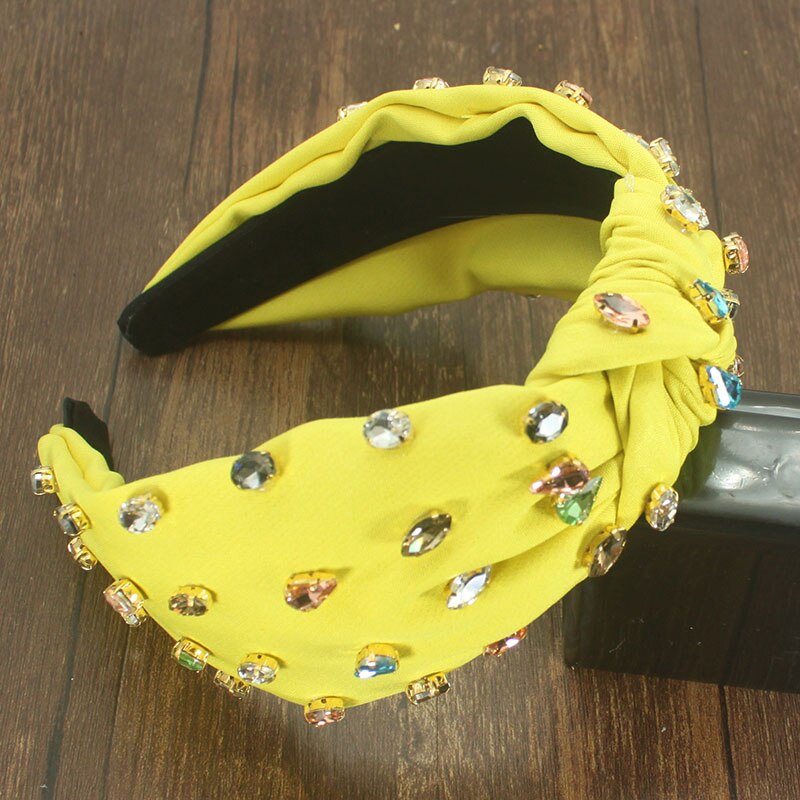 Eleganckie nowe modne akcesoria do włosów szeroki boczny pałąk Mix kryształowy barokowy Hairband Center Cross nakrycia głowy dla kobiet wesele: yellow