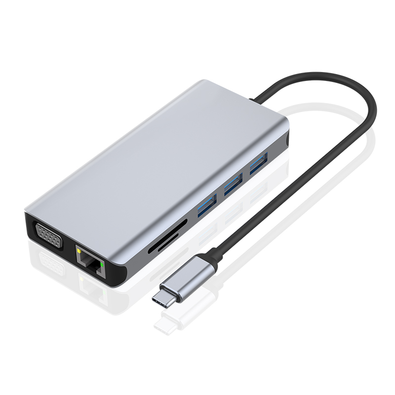 12in1 Typ C USB C Hub zu Dual HDTV 4K VGA 1080P Rj45 1000Mbps SD TF Karte Slot USB 3,0 3,5 MM Docking Bahnhof für Laptop Macbook: Ursprünglich Titel