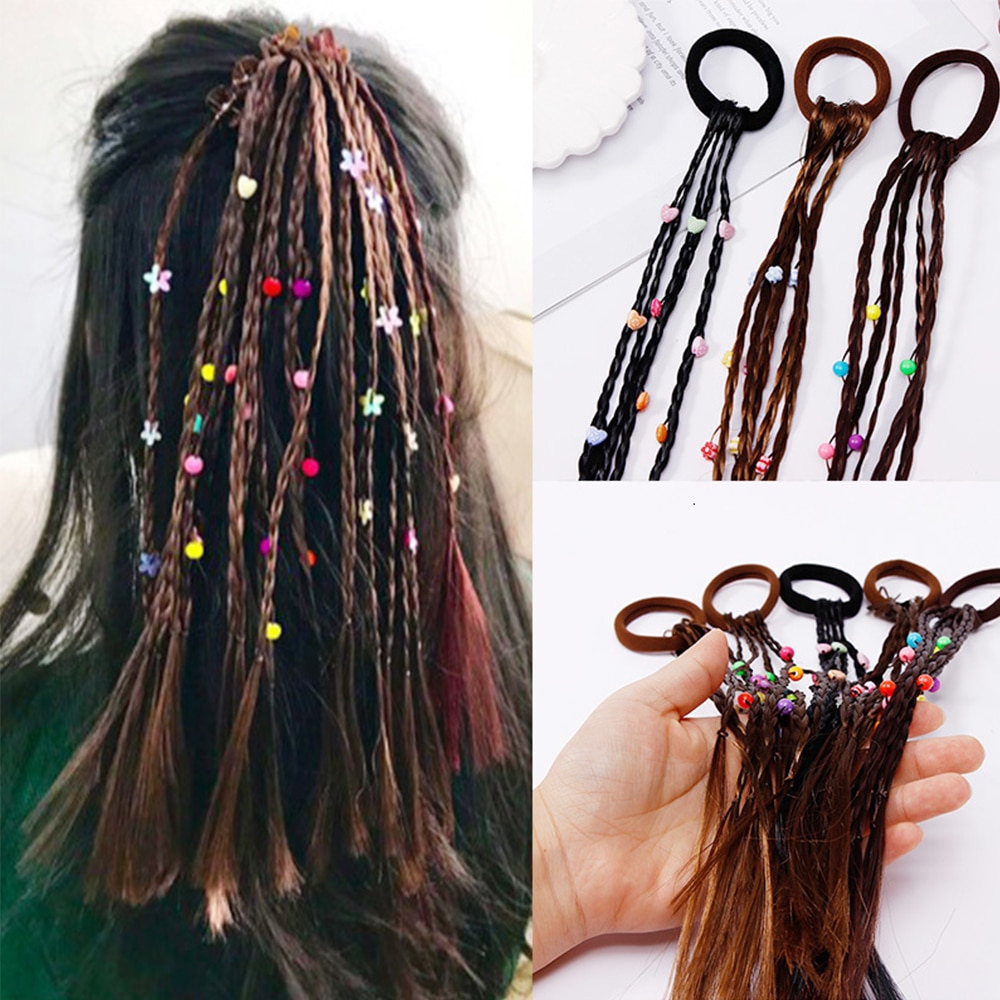1pc kinderpruiken met vlechten, veelkleurige mini-clips, elastiekjes voor kinderen, haarbanden, schattige haaraccessoires, koreaanse stijl, haarkoord.