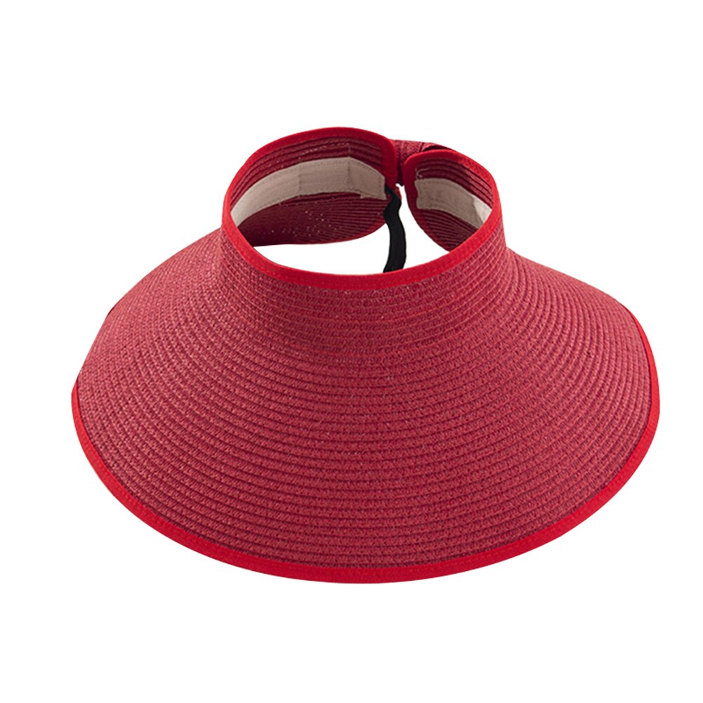 Las mujeres verano plegable de paja visera de sol con Linda pajarita playa diario gorro de vacaciones YA88: Rojo