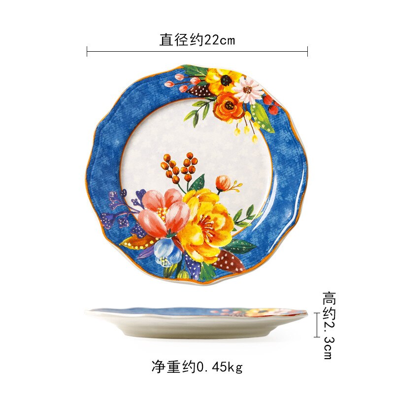 Tableware Ceramic Dinner Plate Set Dish 8 Inch Porcelain Cute Dessert Plate Dinnerware Glazed Chinese Color Western Food Plate: 8 inches-Blue