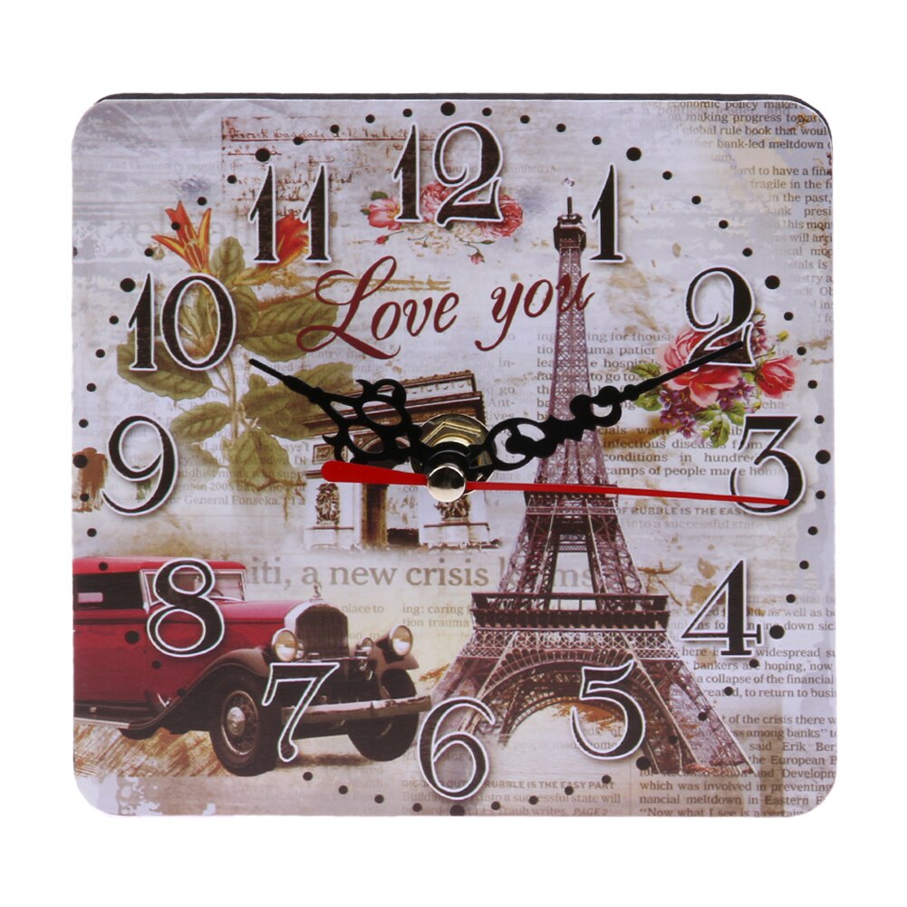 Vintage Wooden Wall Clock Large Shabby Chic Rustic Kitchen Home Antique Style Beauty clock pattern Round photo glass: 05