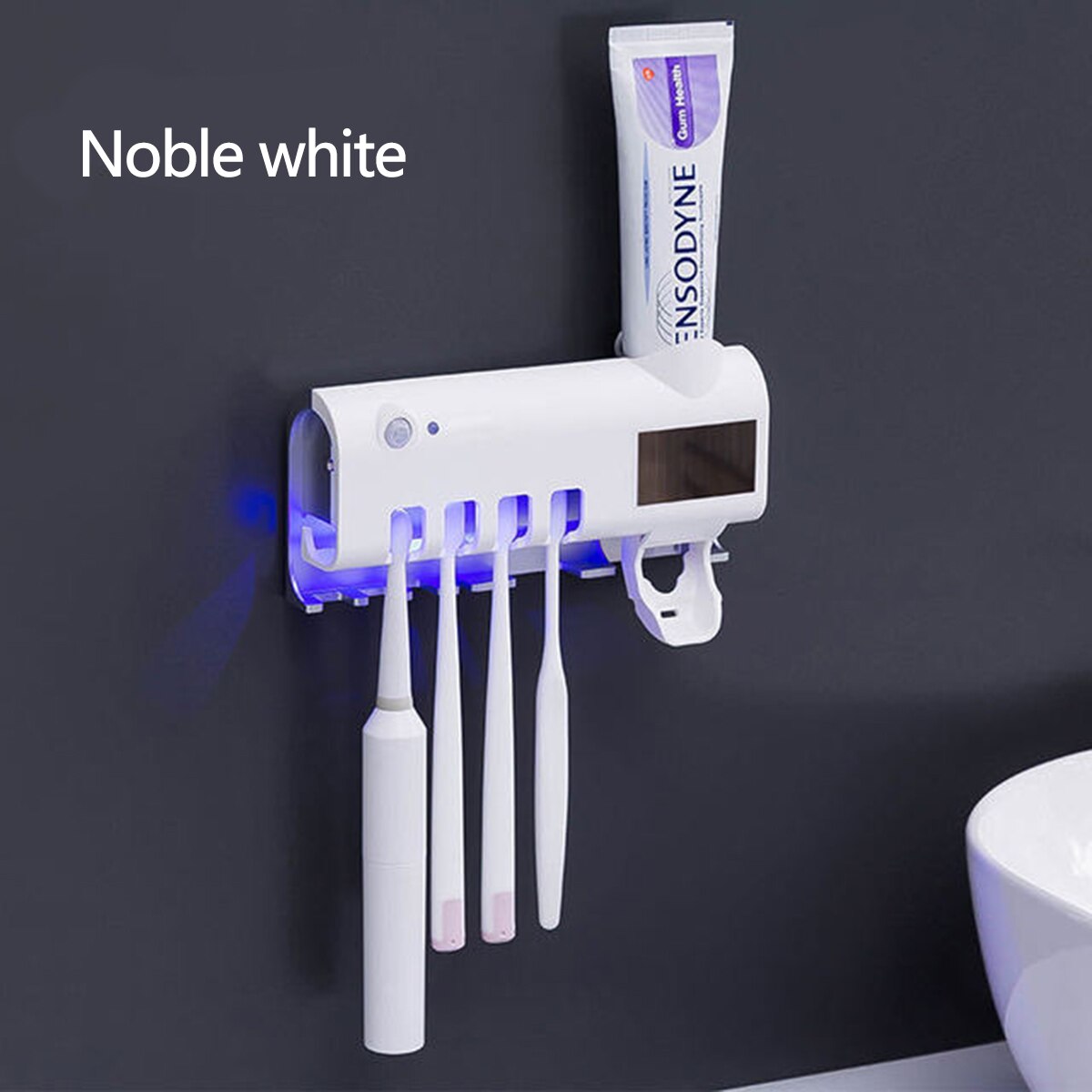 Solar Induction Electric Toothbrush Sterilizer UV Light Antibacterial Toothbrush Holder Toothpaste Dispenser Wall Mount: A