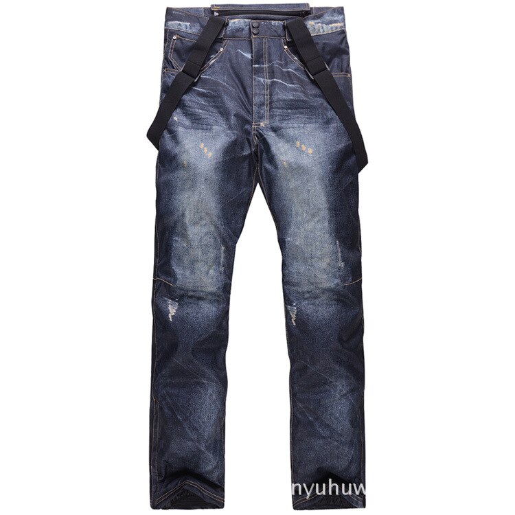 Stijl Denim Ski Broek Bretels Denim Ski Broek Mannen Schaatsen Snowboard Waterdicht, Winddicht En Warm Ski Broek: Men s Denim black / M