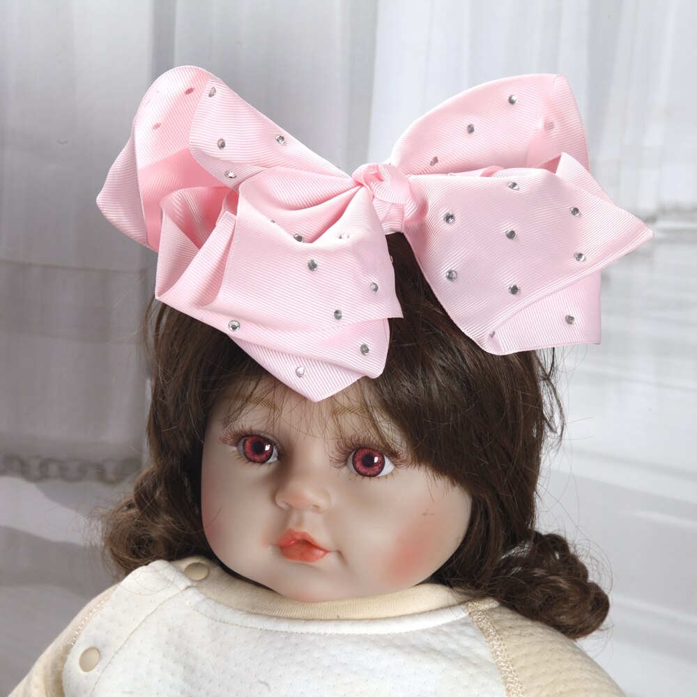 8inch large bows hair clips for Baby Girls Kids Soft Bows Rhinestone Knot Hair Bands Baby Hair Accessories Children Headwear: Gold