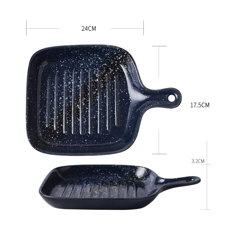 FANCITY-Plato cuadrado Vintage con mango, bandeja de cerámica para hornear, plato para horno, plato para arroz horneado: 3