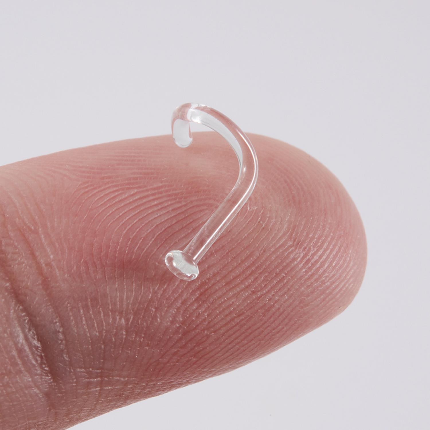 Transparenter Glas-Nasenring, Persönlichkeit, L-förmig, S-förmig, gebogener stechen, unsichtbarer Nasenring, antiallergischer Körperpiercing-Schmuck: Rhodium überzogen