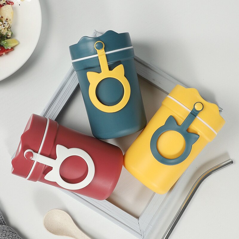 Double Layer Oatmeal Cup With Lid and Spoon Portable Plastic Soup Cup ALI88