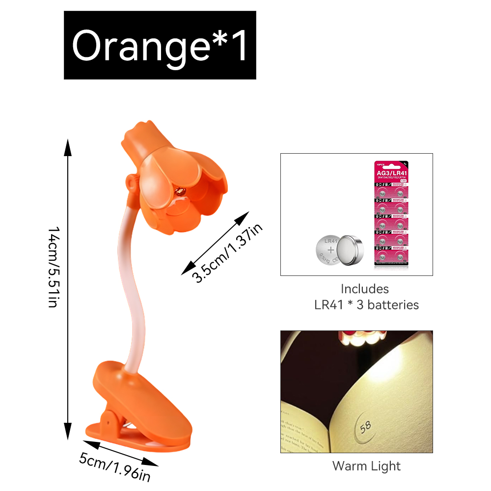 1pc justerbare klokkeformede led-boklamper med klips, dekorativ bordlampe for skrivebord, øyebeskyttelse for boklesing: Varm hvit