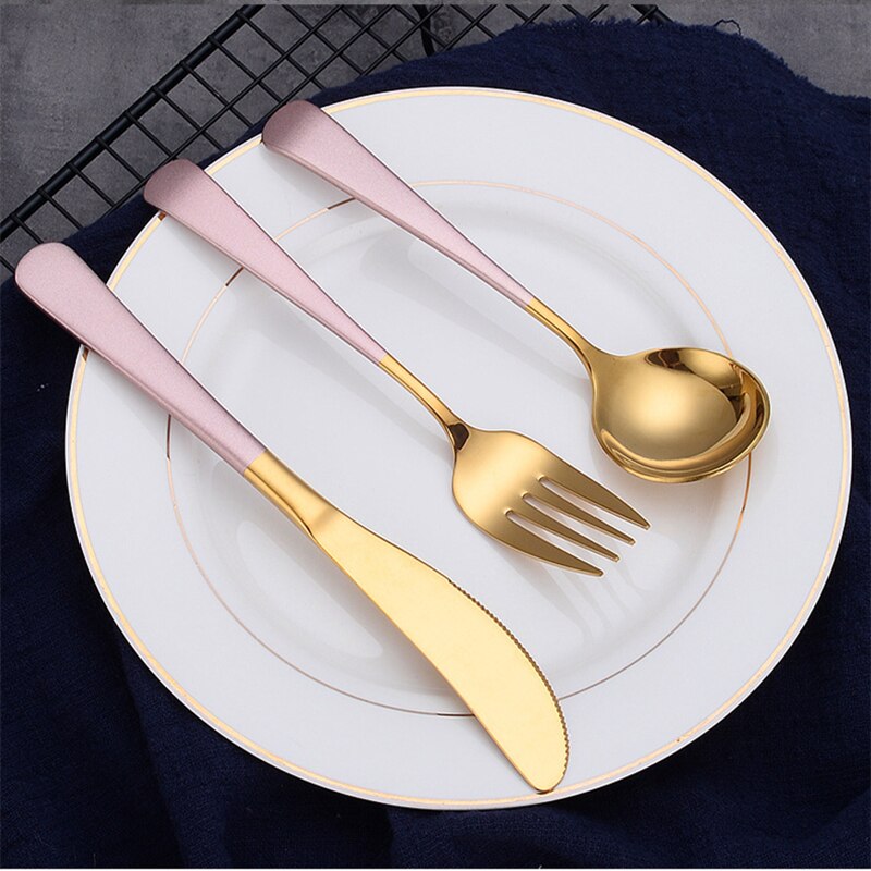 Tableware Stainless Steel Cutlery Set Kitchen Knives Forks Spoons Set Luxury Dinnerware Set Dinner Wedding Mirror Black Cutlery