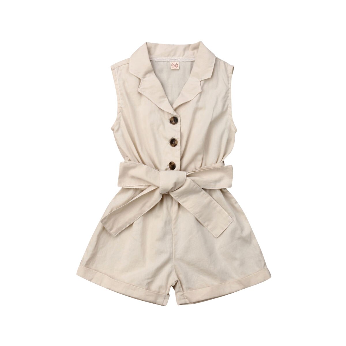 Peuter Meisjes Overall Romper - Mouwloze Effen Kleur Jumpsuit voor de Zomer - 1-6 Jaar: Beige / 2t