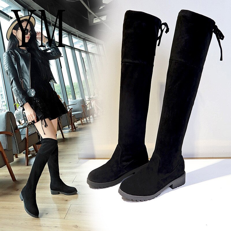 Vrouwen Laarzen Herfst Winter Dames Mode Platte Bodem Laarzen Schoenen Over De Knie Dij Hoge Suede Lange Laarzen 35-40
