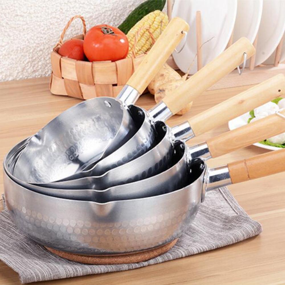Sartén de nieve de aluminio con mango de madera, para el hogar sartén antiadherente, olla para Fideos, sartén japonesa, suministros de cocina
