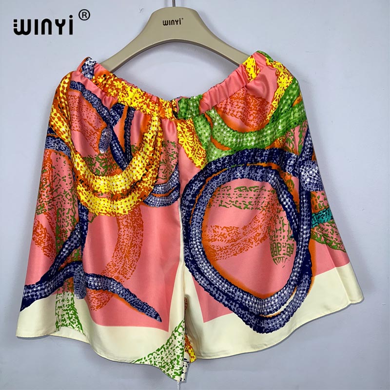 Winyi vardagskostym bohemisk strand boho tryck damshorts kostym strandöverdrag  up 3 -delat set för kvinnor