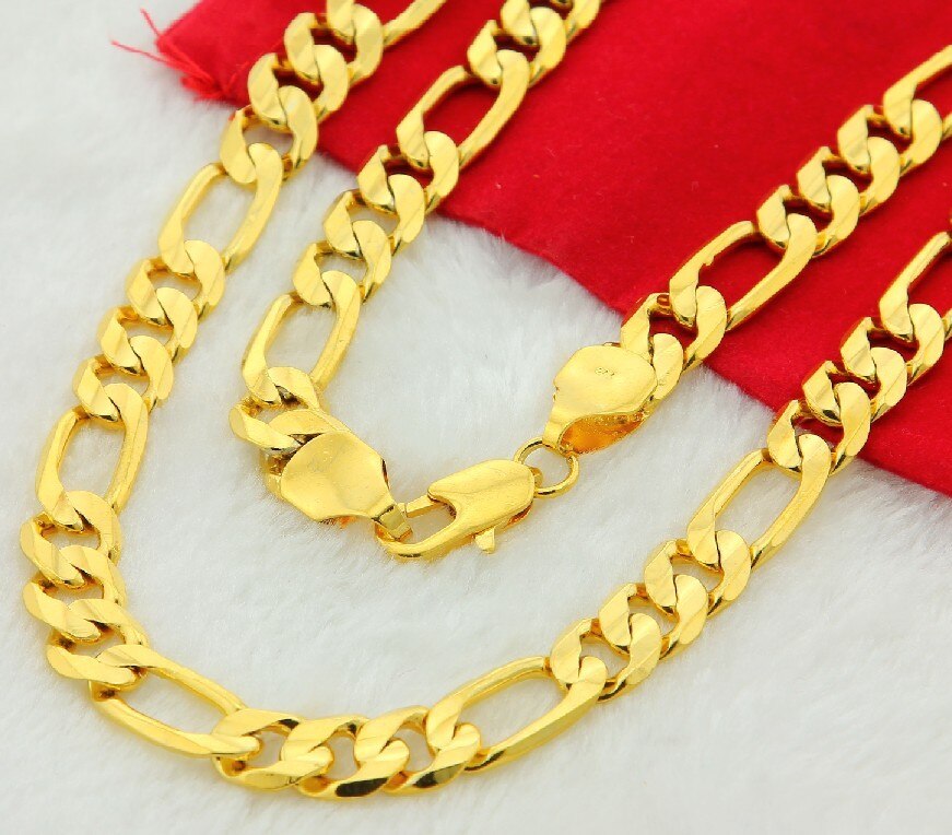 pure gold color men chain necklace jewelry,plated 24k Gold 10mm heavry figaro chain necklace for men 20” 22&quot; 24&quot; 26&quot; ,28&quot; 30&quot;