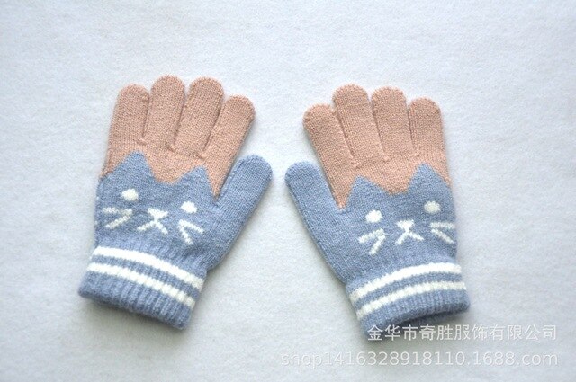 Inverno das crianças luvas 6-10 anos mittens bebê meninos quente macio crianças lã jacquard malha dos desenhos animados luvas de dedo cheio bonito: blue