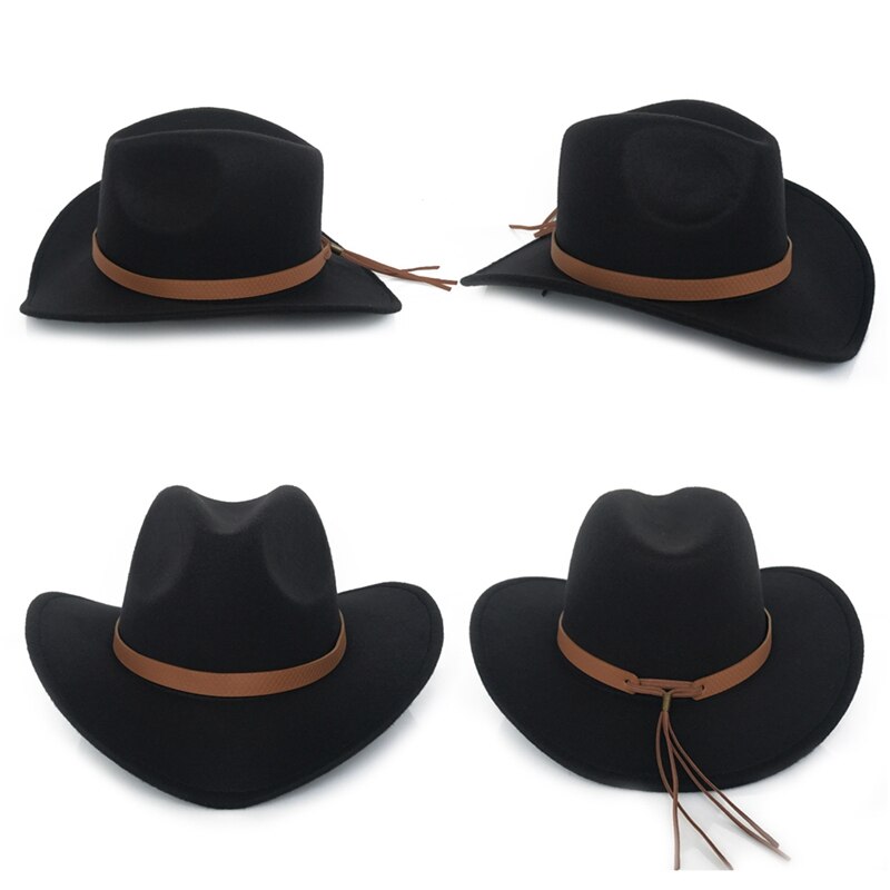 Frędzlami pas zachodni kapelusz kowbojski jazzowy kapelusz wełniany kapelusz filcowy kapelusz mężczyźni kobiety zachodni kapelusz kowbojski s szerokie rondo Sunhat Panama czapki