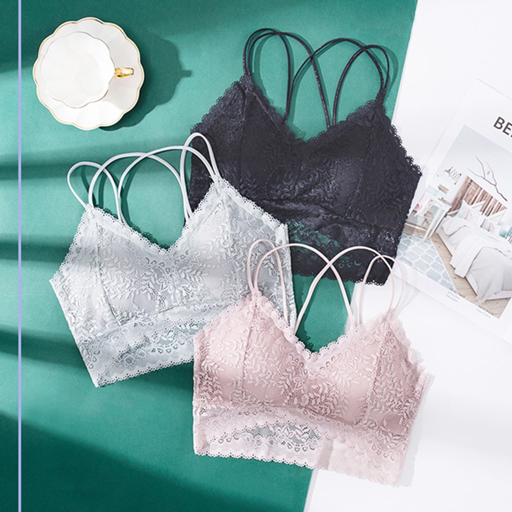 Nyeste blomstrede blonde bh'er til kvinder sexet lingeri dyb v blonde bralette kvindelig brystholder wire fri tyndt undertøj push up bh sort
