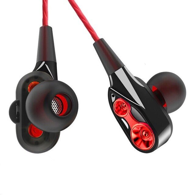 Auricolari In-Ear Cablati - Doppia Bobina Mobile Bass - Universali per Cellulare e Computer: Rosso