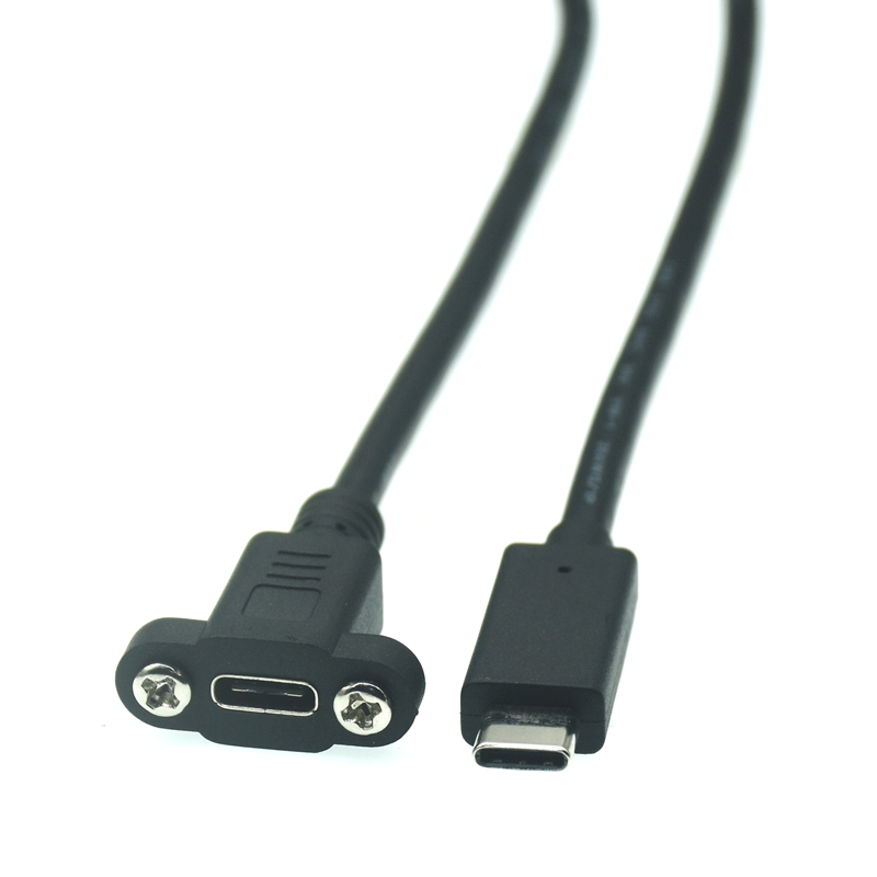 Câble d'extension USB-C mâle à femelle, montage sur panneau de 1M 0.5M, avec trou de vis, connecteur de verrouillage, espacement des câbles 18mm