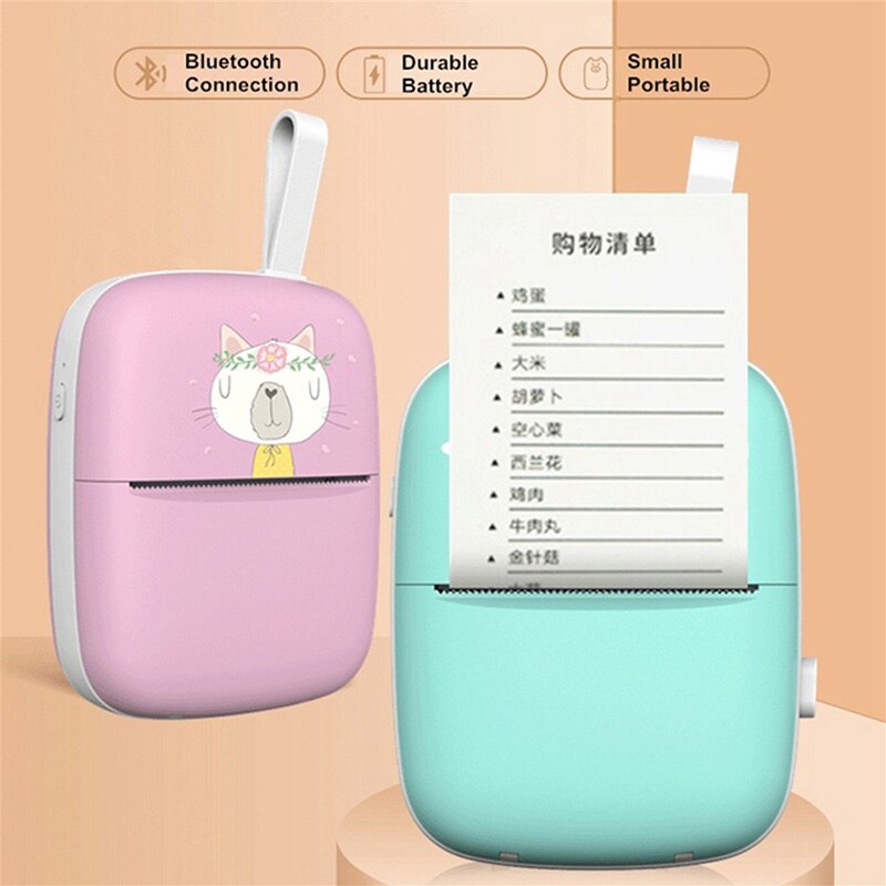 Mini Draagbare Thermische Printer 203Dpi Foto Pocket Printing Draadloze Bluetooth Label Printer Papier Voor Android Ios Kids