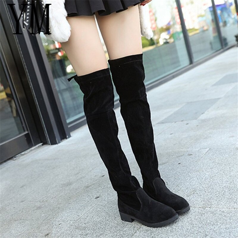 Vrouwen Laarzen Herfst Winter Dames Mode Platte Bodem Laarzen Schoenen Over De Knie Dij Hoge Suede Lange Laarzen 35-40