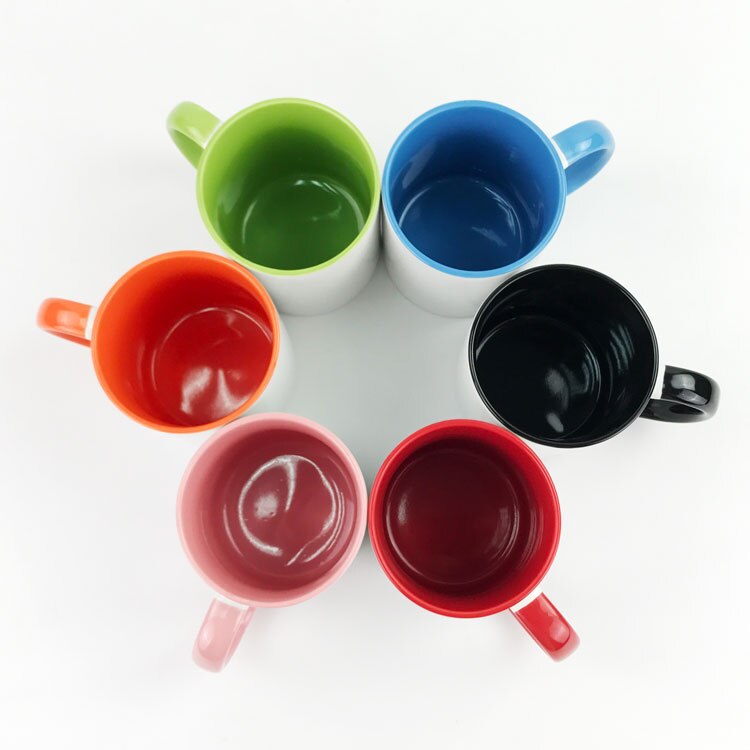 Taza cerámica con sublimación en blanco, Asa de color, Color en el interior de la taza en blanco por sublimación, Impresión de transferencia de calor DIY