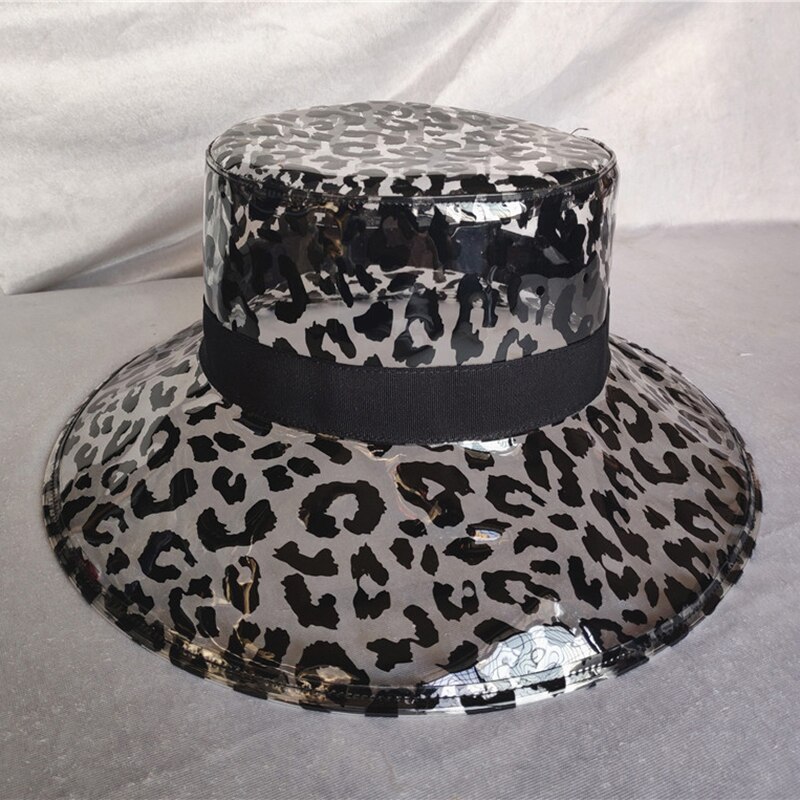 Women's Hat Summer Rainproof Hat Soft Plastic Transparent Hood Sun Visor Hat PVC Transparent Leopard Print Hat: 2