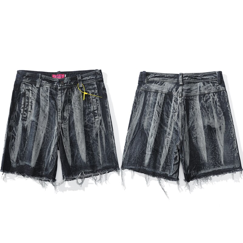 Herre tie-dye denim jean shorts sommer lynlås vintage korte bukser korte hip hop streetwear jeans kompression shorts: Grå / M