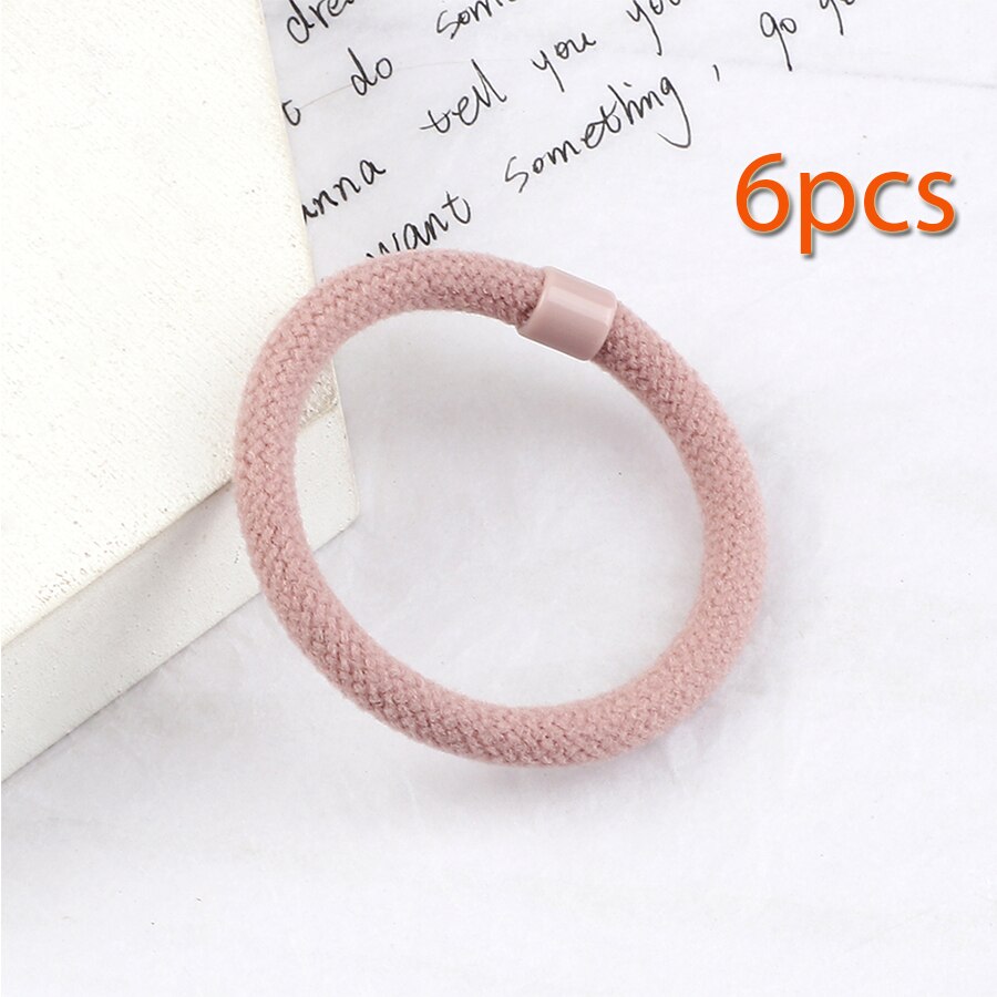 Juego de 6 unids/set de gomas elásticas para el pelo para niña y mujer, coleteros de nailon de Color sólido, accesorios para el cabello, adornos: Pink