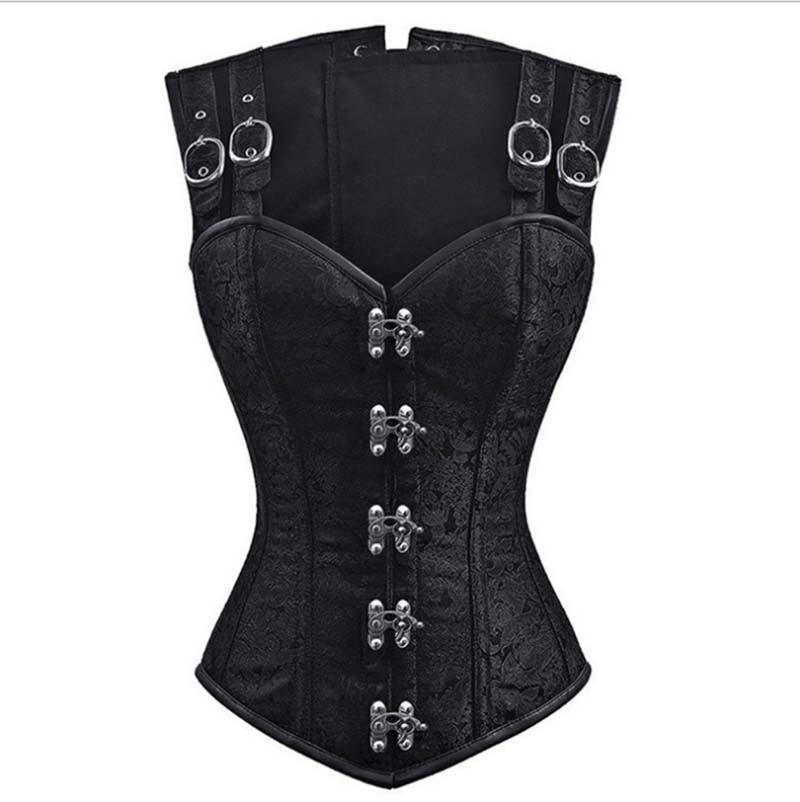 Gothic Steampunk Costume Waist Trainer Underbust Waist Cincher Claret Black Jacquard Top Bustier Corsets For Women Plus Size 2XL