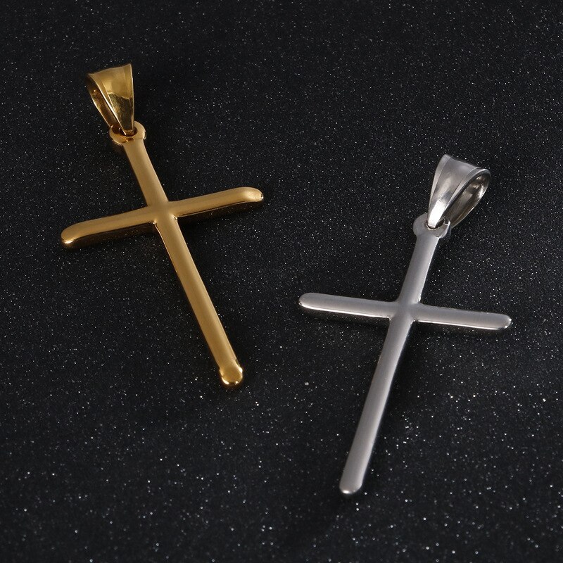 Trendy Golden Cross Pendant Necklace for Men Boy Stainless Steel Catholicism Religious Necklaces Simple Charm Male Jewelry