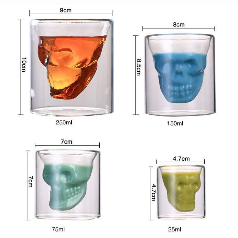 1/4 stk vodka whisky krystal kop kraniet hoved gennemsigtig drinkware dobbeltlag varmebestandigt glas fest bar forsyninger