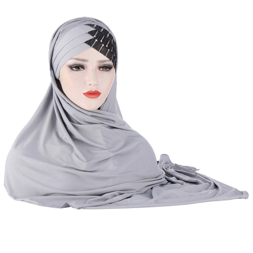 One Piece paillettes donne musulmane Hijab Amira copertura completa foulard sciarpa scialle lungo turbante velo Khimar copricapo arabo islamico: LightGray