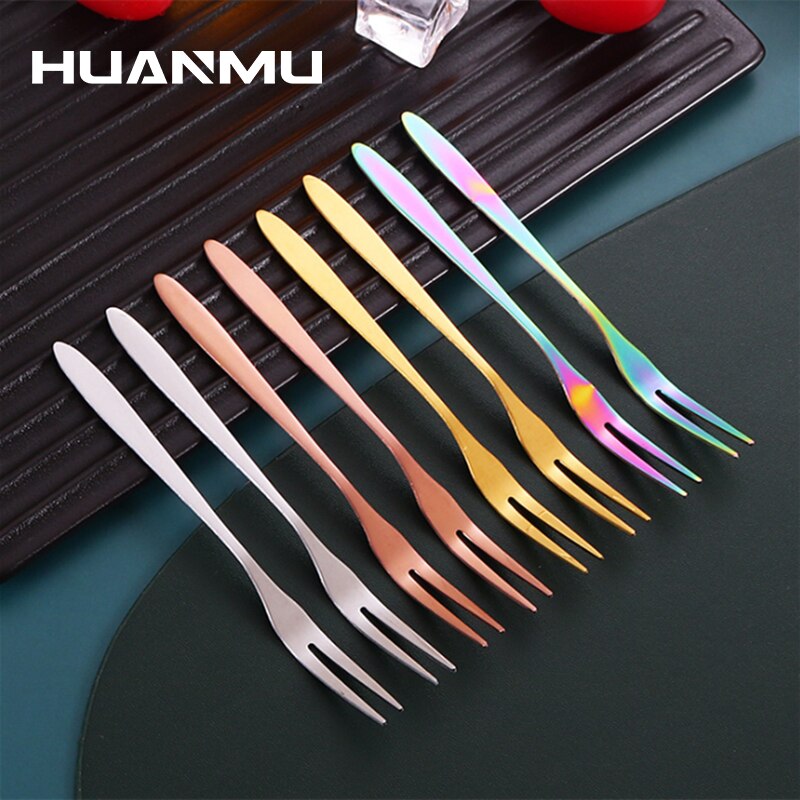 Widelec robić owoców ze stali nierdzewnej kolorowe przekąnarty deser ciasto widelce sałatkowe impreza stołówka sztućce narzędzia kuchenne вилка столовые приборы